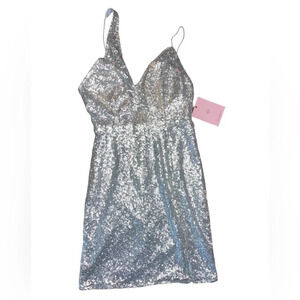 HELLO MOLLY Citadel Skies Mini Dress Silver Sequins Size 4 Prom Homecoming New